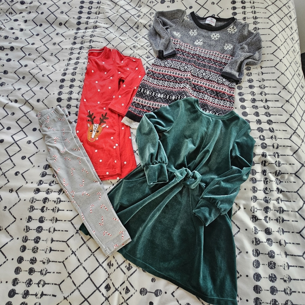 Hanna Andersson & Velvet Dresses, Reindeer Tunic & Candy Cane Legging Lot, 5